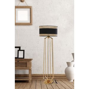 Alba Gold Lambader Silindir 03 Rattan Abajurlu Gold Floor Lamp