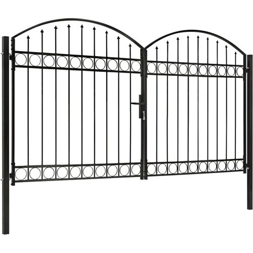 Dvostruka vrata za ogradu s lučnim vrhom čelična 300x200 cm crna slika 2