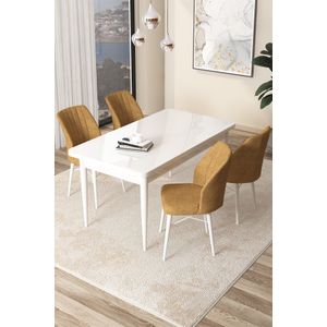 Arp - Bijeli, Cappuccino Bijeli Set Trpezarijskog Stola i Stolica (5 Komada)