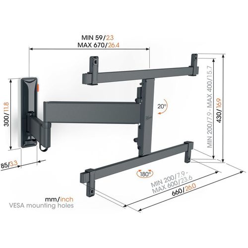 Vogels TVM3663, zidni nosač za ekrane od 40"-77", nagib do 20° pomak 180°, 35kg slika 3