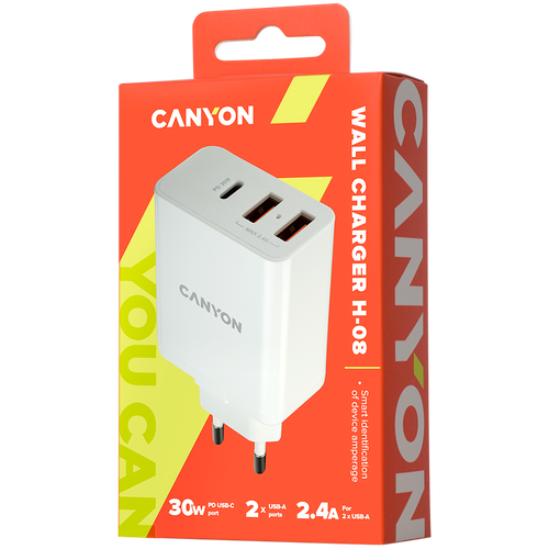 CANYON H-08 Univerzalni 3xUSB AC punjač (u zidu) sa zaštitom od prenapona (1 USB-C sa PD brzim punjačem) slika 3