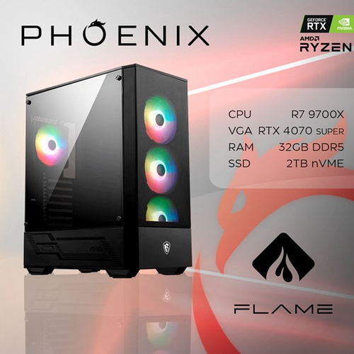 Phoenix računalo FLAME Y-606, AMD Ryzen 7 9700X, 32GB DDR5, NVME SSD 2TB, RTX 4070 SUPER 12GB slika 1