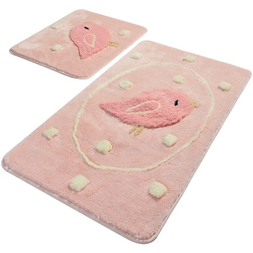 Birdie - Pink Multicolor Acrylic Bathmat Set (2 Pieces) slika 2