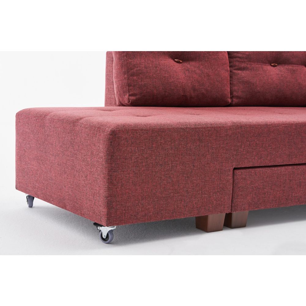 Ugaona Sofa na Razvlačenje Manama - Desni Kut - Boja Crvenog Vina slika 9