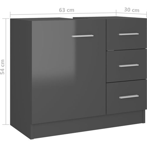 Ormarić za umivaonik visoki sjaj sivi 63 x 30 x 54 cm iverica slika 8