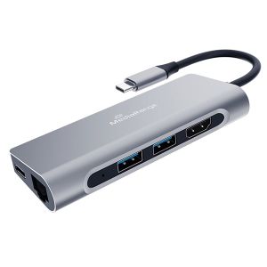 MediaRange USB Type-C® 7-in-1 multiport (HDMI, LAN, ...) adapter, silver™