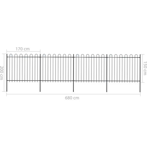 Vrtna ograda s ukrasnim lukovima čelična 6,8 x 1,5 m crna slika 15