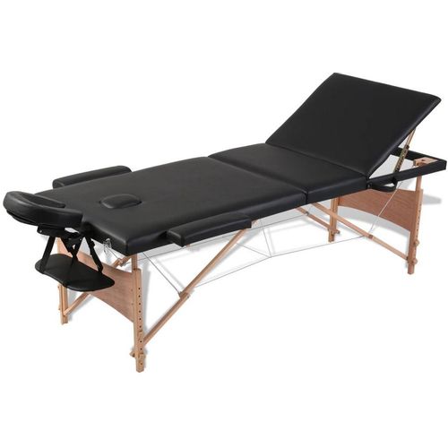 Sklopivi stol za masažu s drvenim okvirom trodijelni crni slika 2