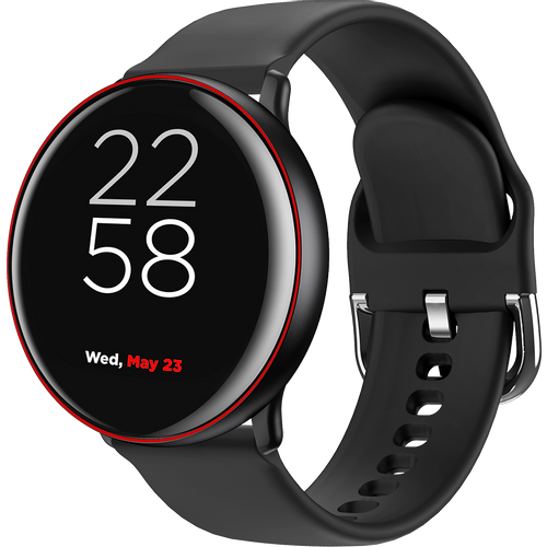 CANYON Marzipan SW-75 Smart watch, 1.22inches IPS full touch screen, aluminium+plastic body,IP68 waterproof, multi-sport mode with swimming mode, compatibility with iOS and android,black-red body with extra black leather belt, Host: 41.5x11.6mm, Strap: 240x20mm, 20.8g slika 1