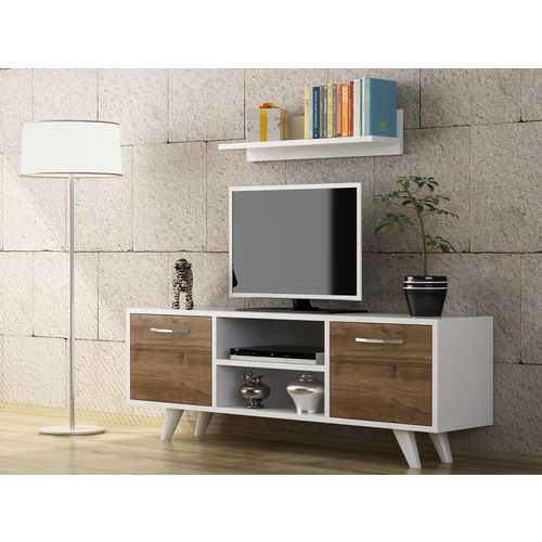 Woody Fashion TV jedinica, Bijela boja Orah, Likya - White, Walnut slika 2