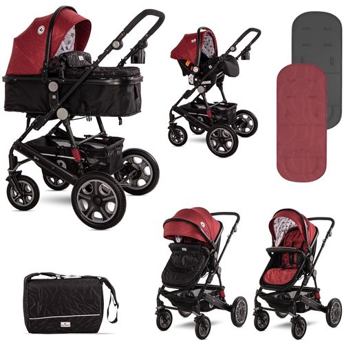 LORELLI LORA LUXE Red Elephants Kolica 3u1: Košara + Autosjedalica + Zimska Navlaka (0mj+) - (do 15kg/96cm) slika 1