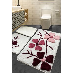 Kırçiçeği - Pink Multicolor Bathmat Set (3 Pieces)