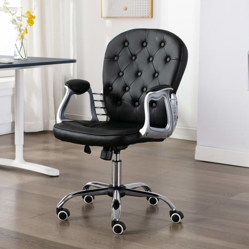 Okretna uredska stolica od umjetne kože crna slika 1