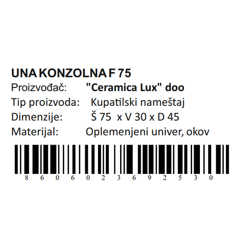 Ceramica lux   Una donji deo F75 konzolna 300252 slika 5