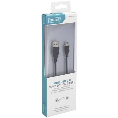 Digitus USB kabel USB 2.0 USB-A utikač, USB-Mini-B utikač 1.00 m crna okrugli, dvostruko zaštićen DB-300130-010-S slika 2