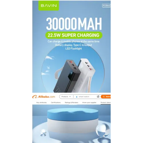 Bavin Power bank 30000mAh 22.5W QC3.0 crna slika 3