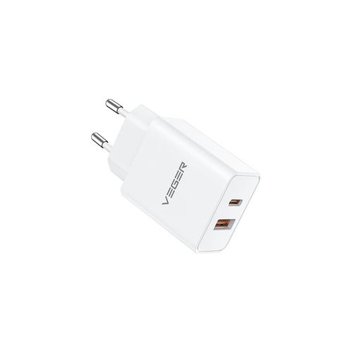 VEGER VLS302U 2-portni punjač, USB-A/USB-C, QC3.0/PD3.0, bijeli slika 1