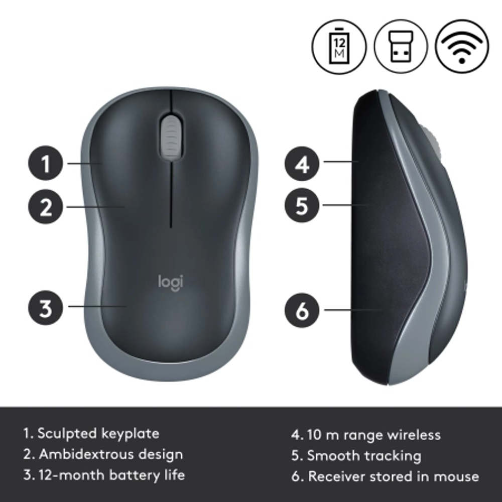 Logitech Miš M185 Wireless Swift Grey slika 3