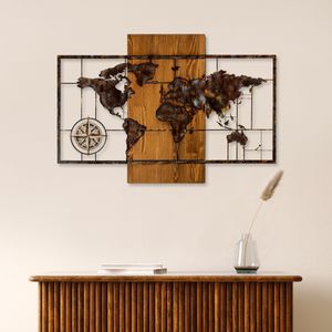 Wallity Drvena zidna dekoracija, World Map With Compass 5
