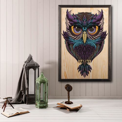 Wallity Drvena uokvirena slika, Owl Color Dream XL slika 1
