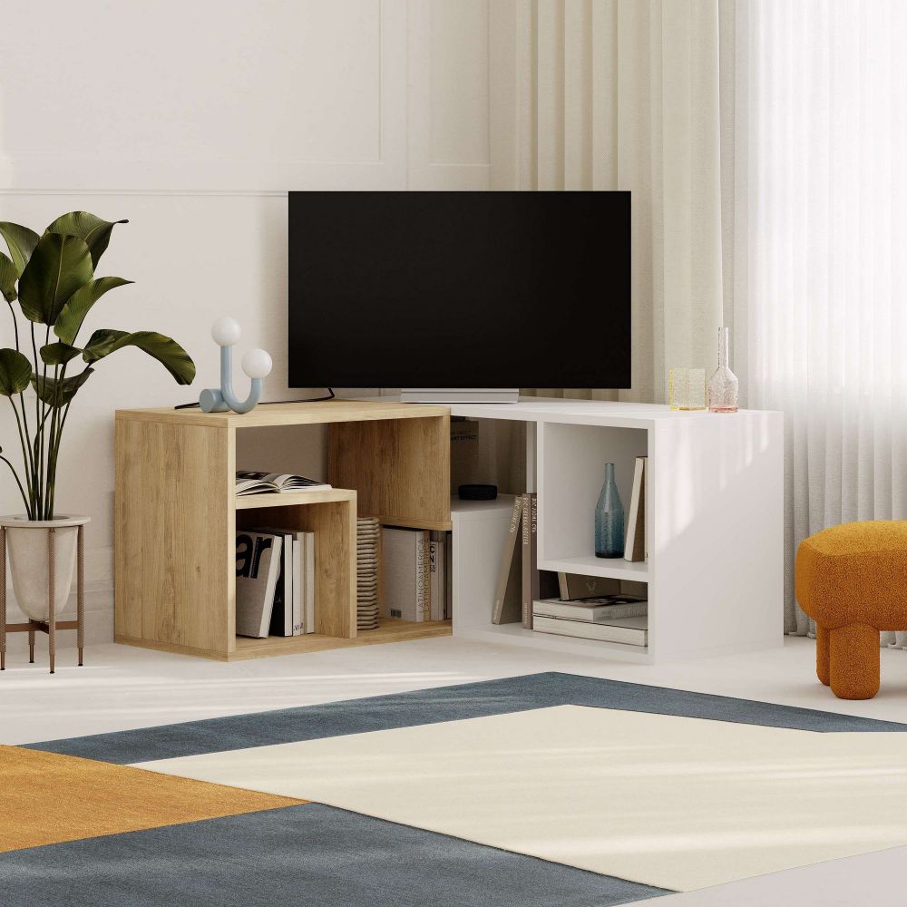 TV stalak Glis, boje safirni hrast i bijela slika 2