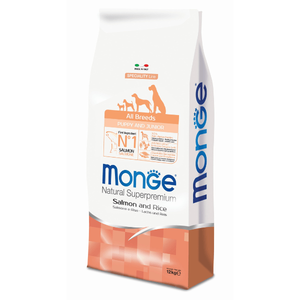 Monge Natural Superpremium Dog All Breeds Puppy And Junior Monoprotein Salmon With Rice 12 kg