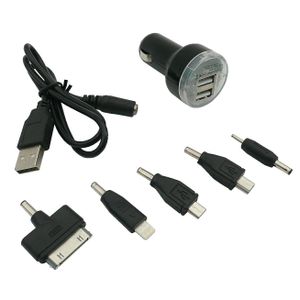 DUPLI USB PUNJAČ ZA KOLA SA 7 ADAPTERA 12/24V 1A+2.1A