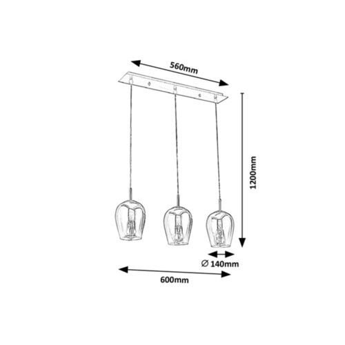 Rabalux Petunia, staklo Visilica lampa, hrom, tonirano staklo, E27 3x slika 4