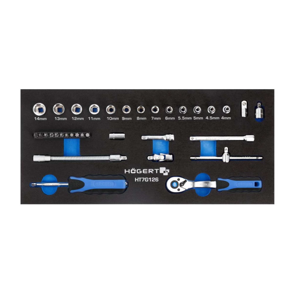 Högert  Umetak za radionička kolica, set nasadnih ključeva 1/4"+bitovi, redukcija 3/8" na 1/4", 3/8" na 1/2"  (34-dijelni) slika 1