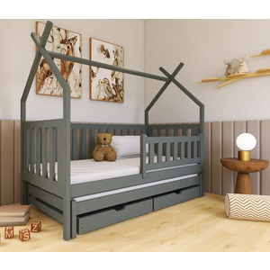 Drveni dječji krevet Tytus s dodatnim krevetom i ladicom - grafit - 190/200*90 cm