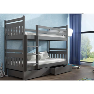 Drveni dečiji krevet na sprat Adas sa fiokom- grafit - 180x80 cm