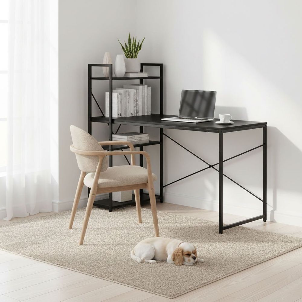 ModernHome uredski stol 120 × 60 cm s policom i 3 police – crni slika 2