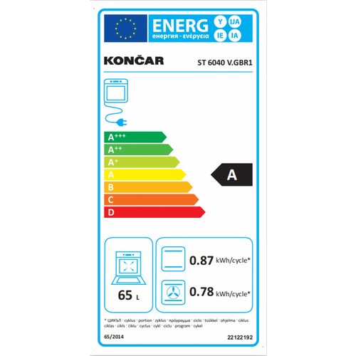 Končar ST 6040 V.GBR1 Električni šporet sa ringlama, Ventilatorska rerna, Širina 60 cm, Bela boja slika 2