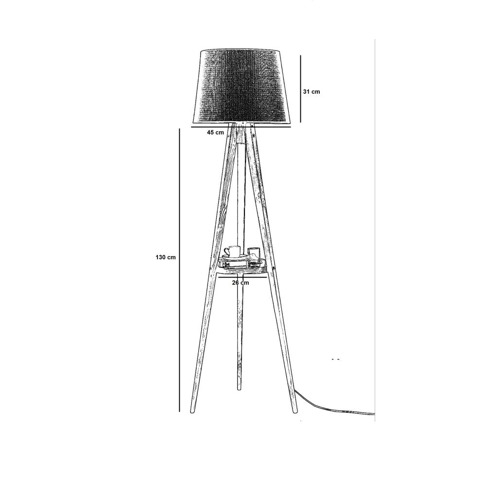 Sehbalı Tripod Ceviz Lambader Pramit Hasır Siyah Abajurlu slika 5