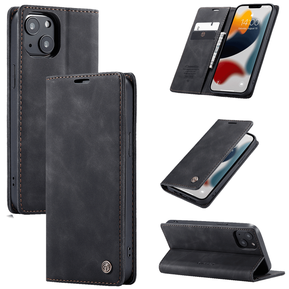 CaseMe Futrola preklopna za iPhone 13, koža, crna - Flip Leather Phone Case iPhone 13 slika 2