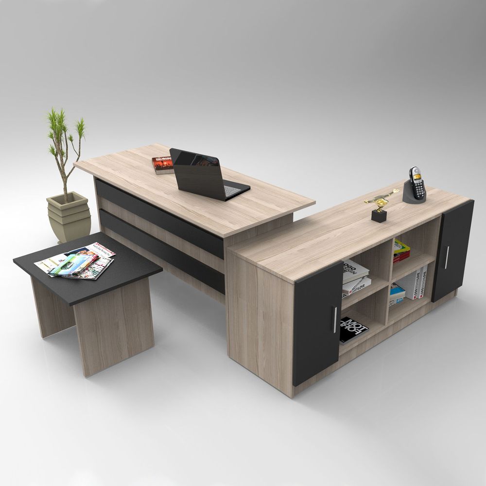 Vo10-Ob Oak Crni Set Uredskog Namještaja slika 1