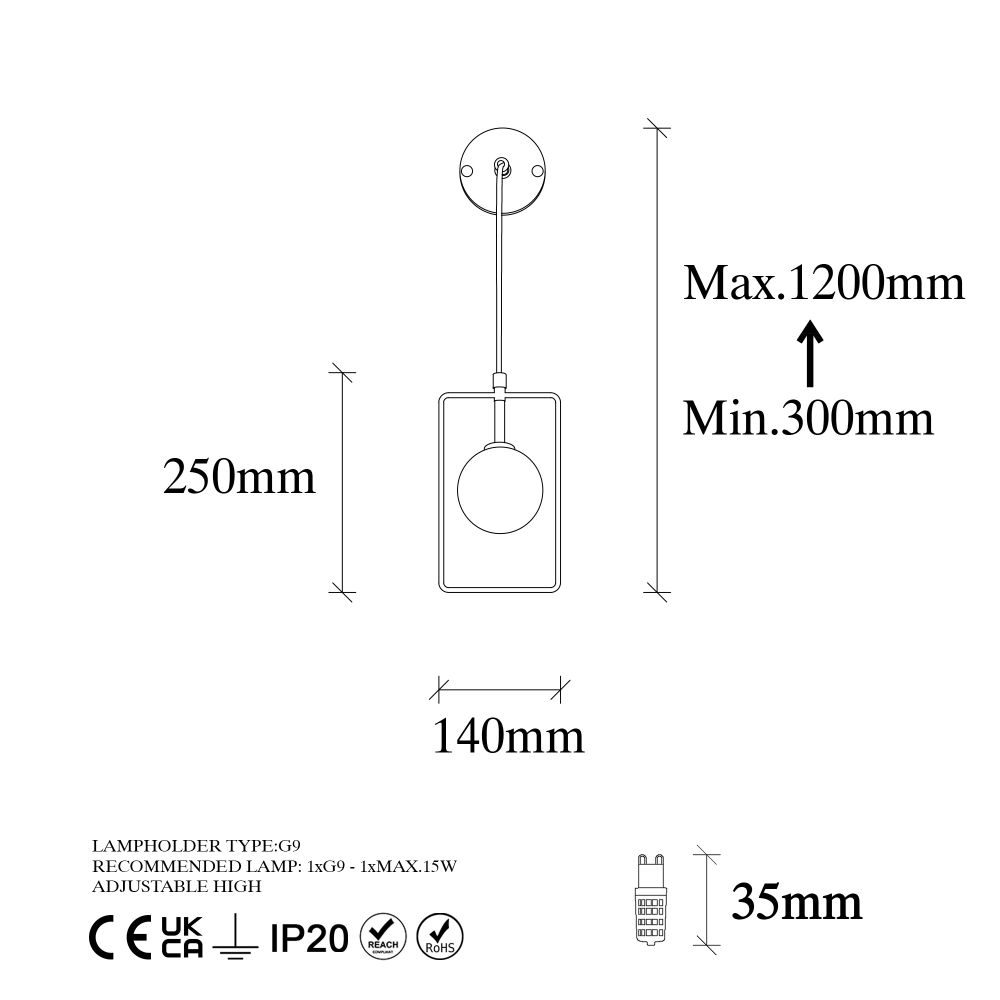 Geometri - 11110 Crno-Bijela Zidna Lampa slika 7