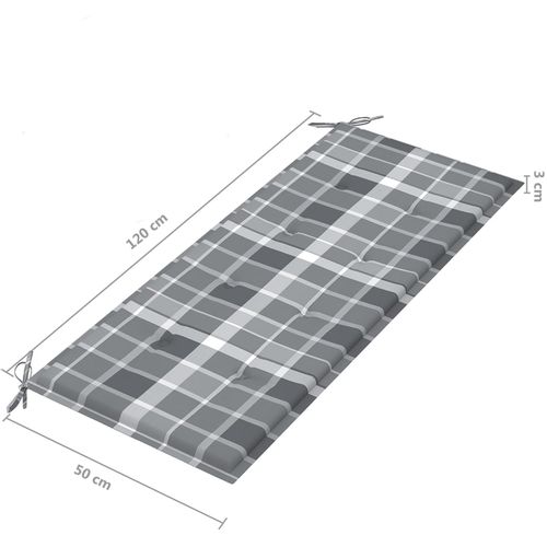 Vrtna klupa sa sivim kariranim jastukom 120 cm masivna tikovina slika 17