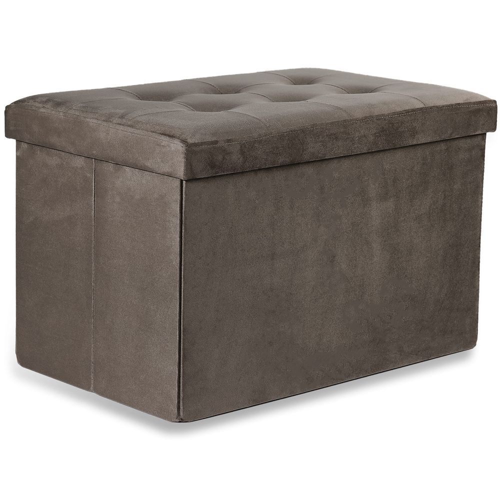 Sklopivi tabure XL s gumbima - 60x38x38cm baršunasto smeđa slika 1