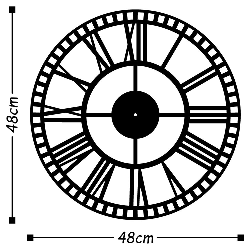 Dekorativni Metalni Zidni Sat - Crni, 48x48 cm slika 3