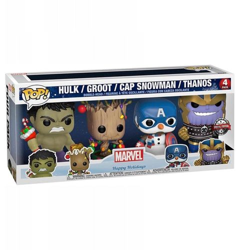 Funko POP! Marvel: Holiday Bobble Head Hulk / Groot / Cap Snowman / Thanos  4PK slika 1