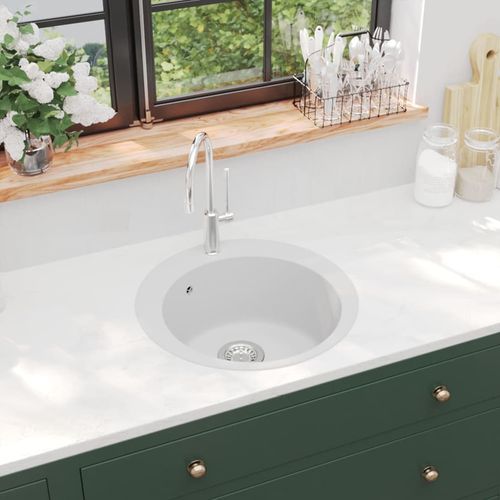 Granitni kuhinjski sudoper s jednom kadicom okrugli bijeli slika 10