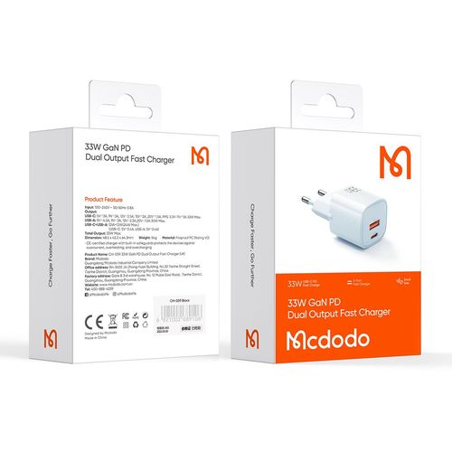 MCDODO CH-0154 ZIDNI Punjač 33W, TIP-C + USB-A KONEKTORI, PLAVI slika 5