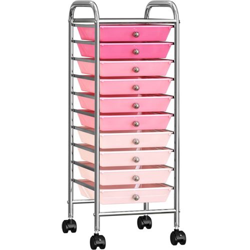Pokretna kolica za pohranu s 10 ladica ombre roza plastična slika 4