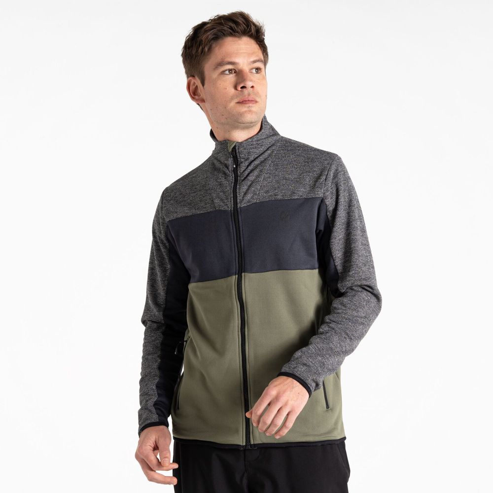 Dare2B Muški duks na kopčanje Venture Fleece, Charcoal Grey/Olive slika 4