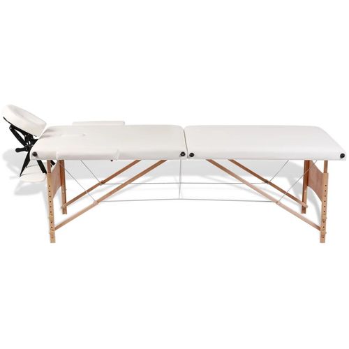 Sklopivi stol za masažu s drvenim okvirom dvodijelni krem slika 23