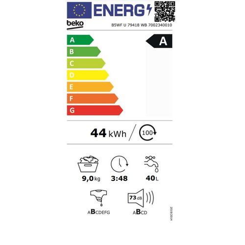 Beko B5 WFU 79418WB Veš mašina 9 kg, 1400 rpm, ProSmart™ Inverter Motor, SteamCure™, Dubina 55 cm slika 3