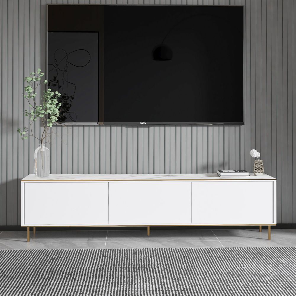 TV stalak / komoda Imaj - bijela, sa zlatnim i detaljima maramora slika 1