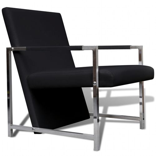 Fotelja od umjetne kože s kromiranim nogama crna slika 13