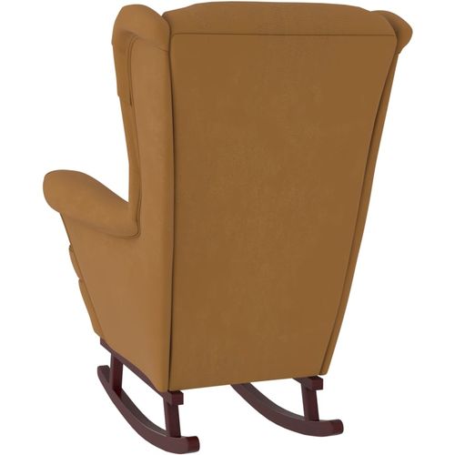 Fotelja za ljuljanje s drvenim nogama smeđa baršunasta slika 6